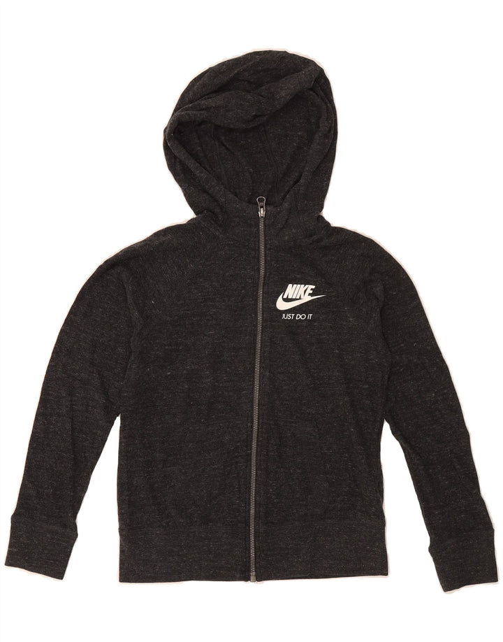 NIKE Boys Zip Hoodie Sweater 10-11 Years Medium Grey Flecked Cotton Vintage Nike and Second-Hand Nike from Messina Hembry 