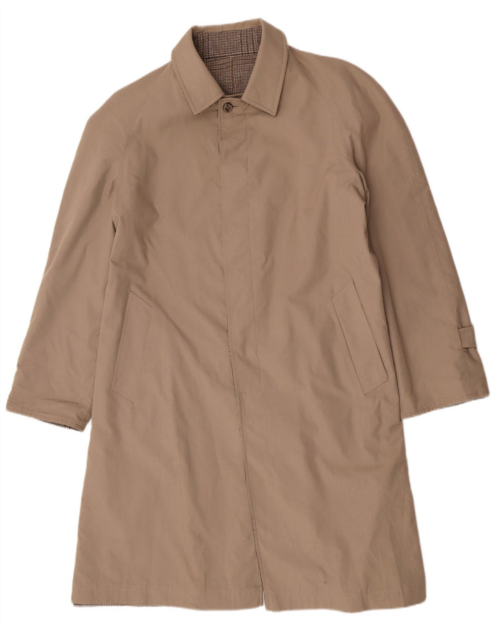 Vintage Mens Reversible Overcoat UK 40 Large Beige Check Polyester