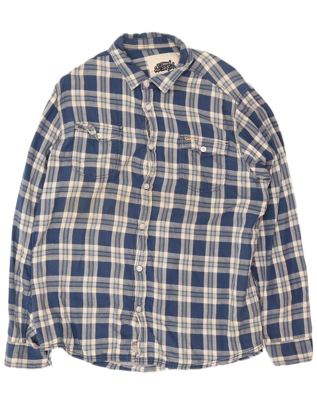 Chemise homme Weird Fish 2XL coton à carreaux bleu