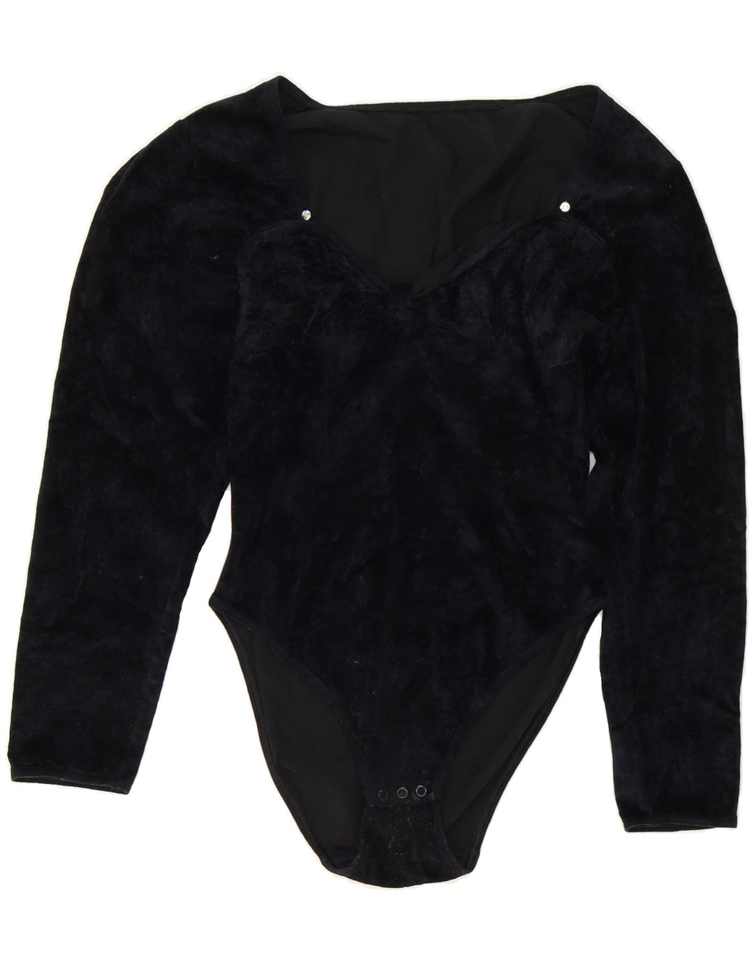 VINTAGE Womens Velvet Bodysuit UK 8 Small Black Vintage Vintage and Second-Hand Vintage from Messina Hembry 