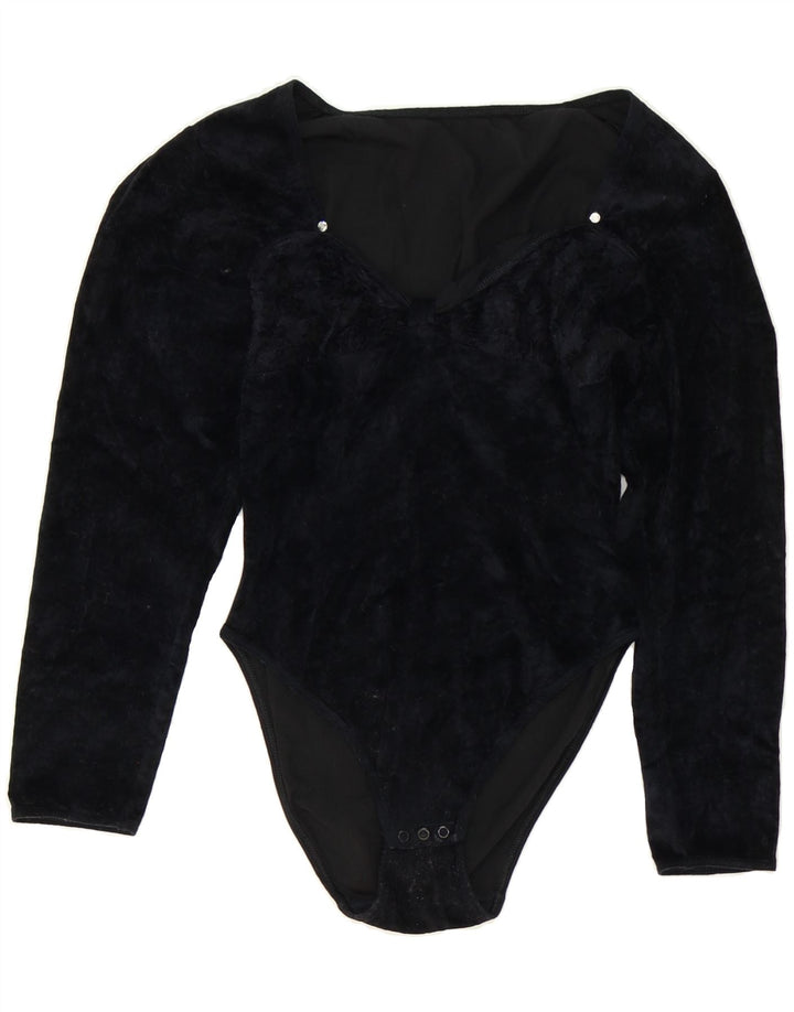 VINTAGE Womens Velvet Bodysuit UK 8 Small Black Vintage Vintage and Second-Hand Vintage from Messina Hembry 