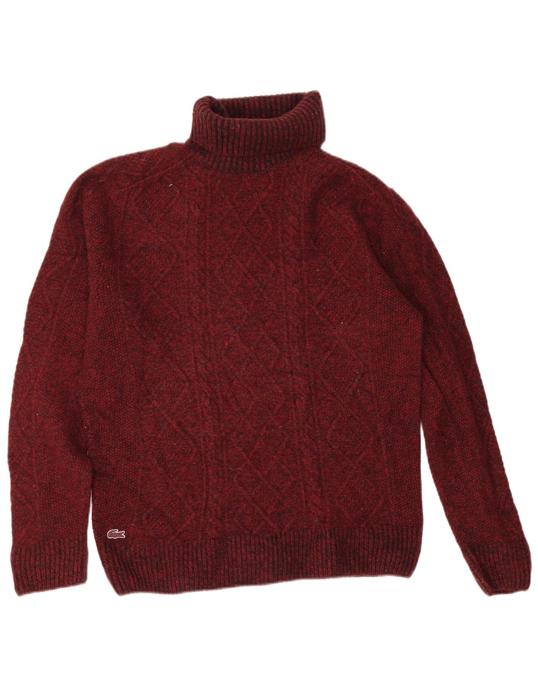 Lacoste Mens Roll Neck Jumper Sweater Size 5 Large Burgundy Wool