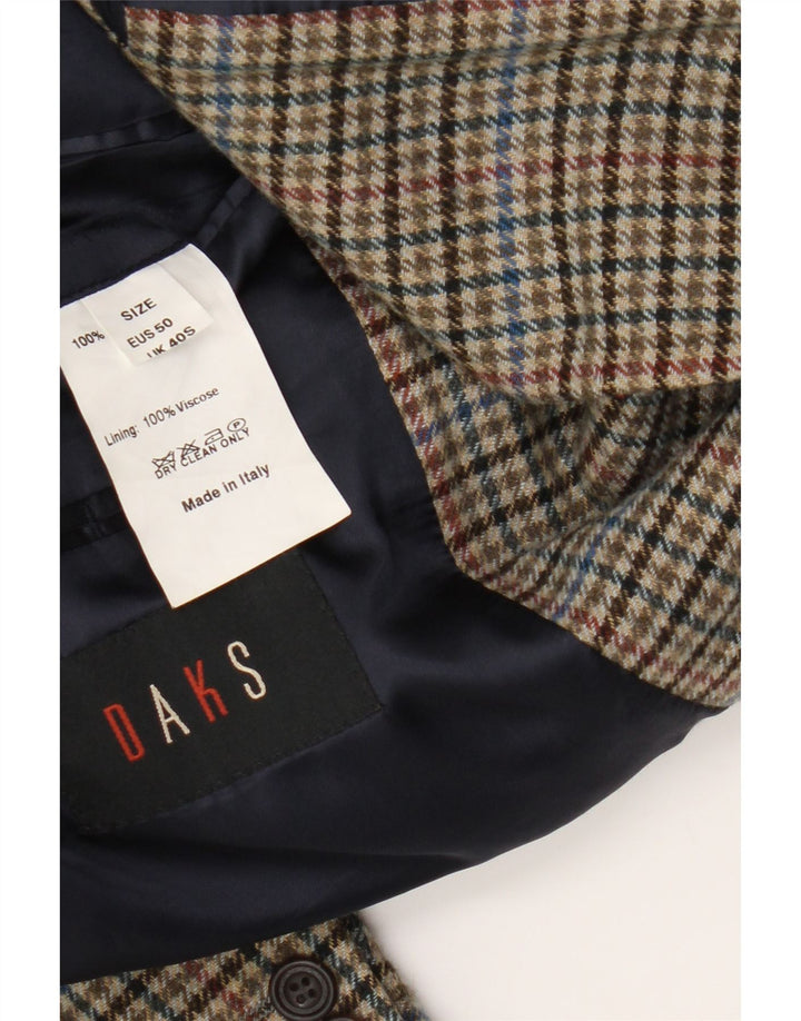 DAKS Herre 2-knaps blazerjakke UK 40 Large Brown Houndstooth Virgin Wool