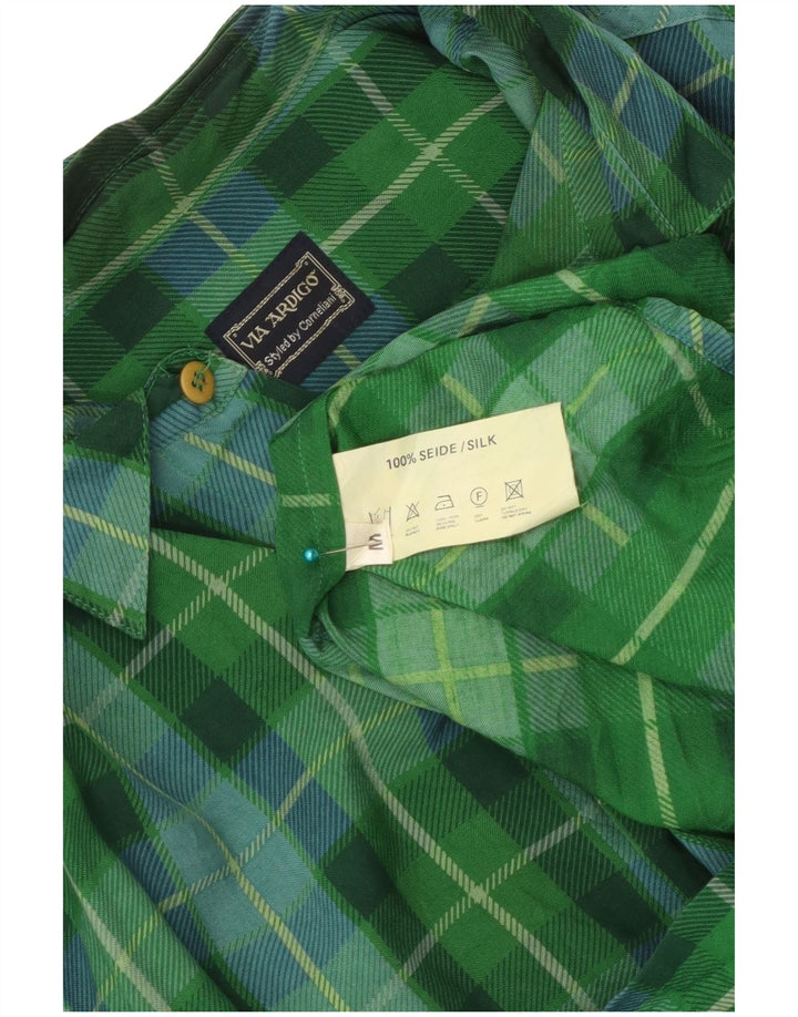 Via Ardigo Mens Shirt Medium Green Check Silk