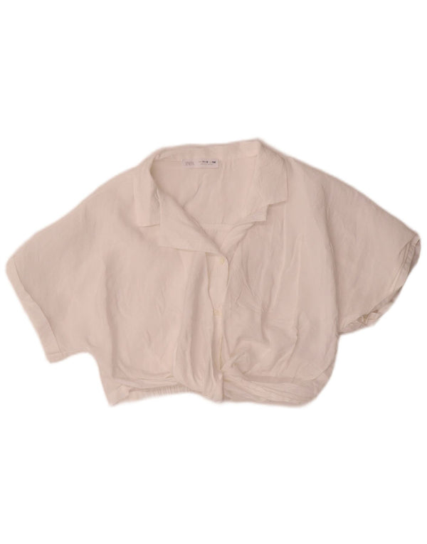 Zara Girls Crop Shirt Μπλούζα 11-12 ετών Λευκό Modal