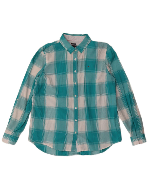 Tommy Hilfiger Womens Relaxed Fit Shirt UK 16 Large Turquoise Plaid