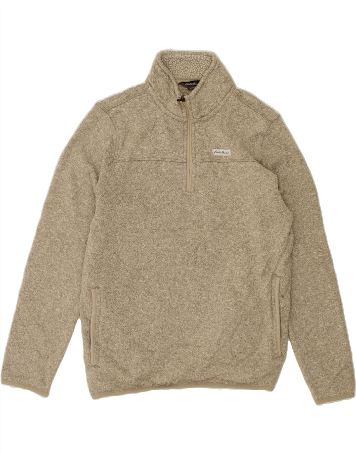EDDIE BAUER Mens Zip Neck Sweatshirt Jumper Large Beige Polyester Vintage Eddie Bauer and Second-Hand Eddie Bauer from Messina Hembry 