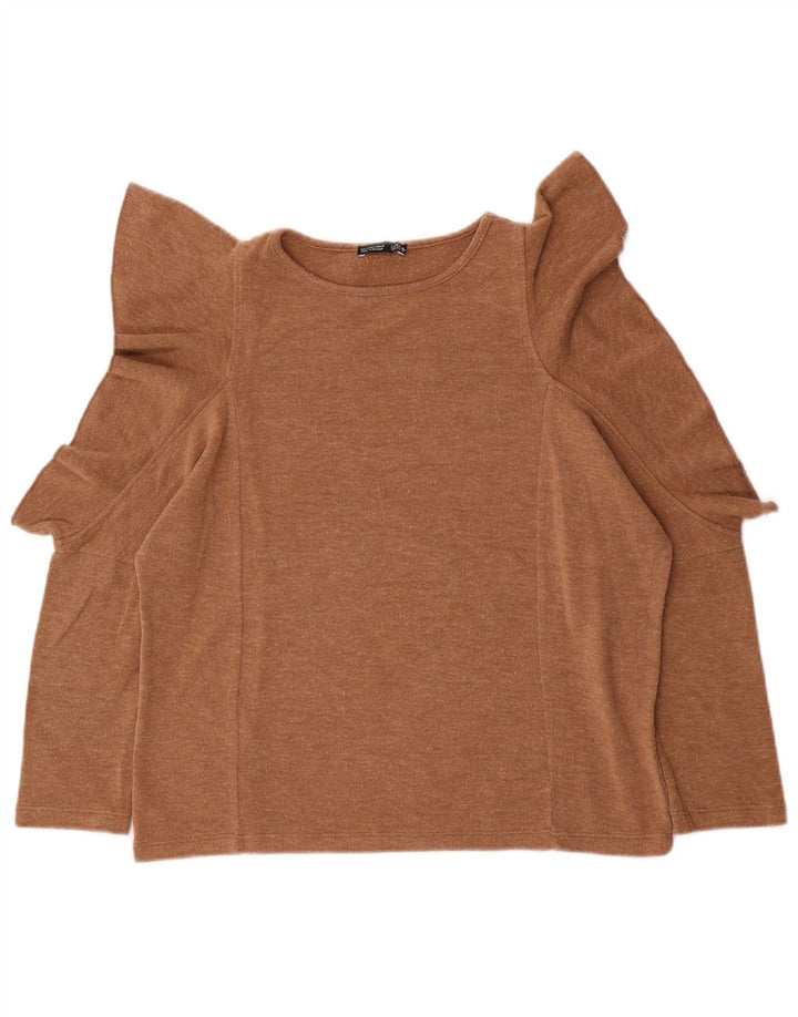 Zara Damen-Oversize-Top mit 3/4-Ärmeln, UK-Größe 10, Small Beige