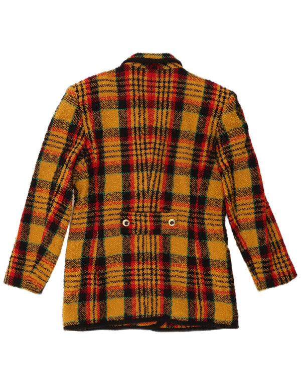 Vintage Womens Double Breasted Blazer Jacket UK 10 Small Yellow Check