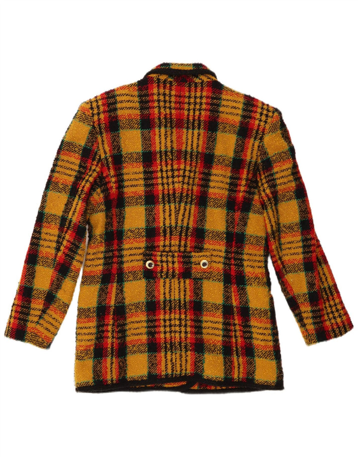 Vintage Womens Double Breasted Blazer Jacket UK 10 Small Yellow Check