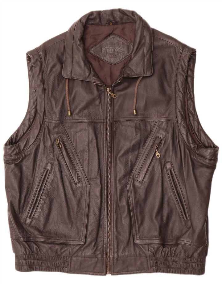 Prince Mens Leather Gilet IT 58 4XL Brown