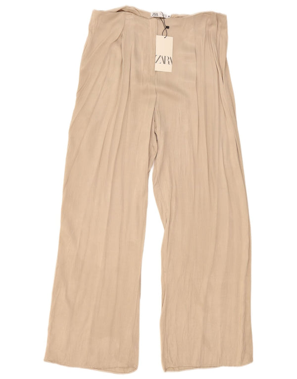 Pantaloni casual a gamba larga da donna Zara XL W36 L32 Beige Viscosa