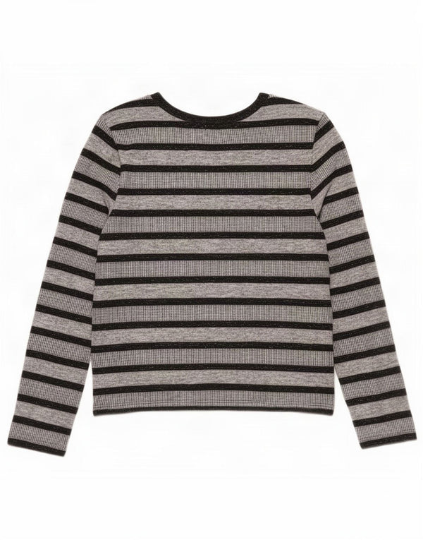Marks & Spencer Top da donna a maniche lunghe UK 12 Poliestere a righe grigio medio