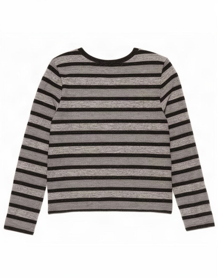 Marks & Spencer Top da donna a maniche lunghe UK 12 Poliestere a righe grigio medio