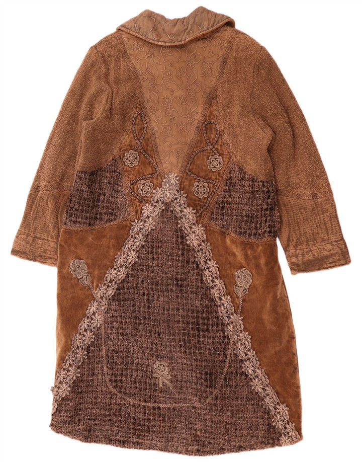 Manteau Femme UK 16 Grand Marron Patchwork Coton