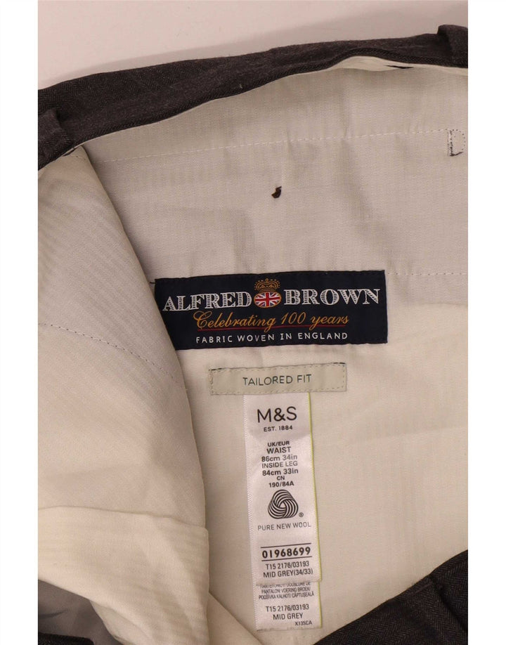 Marks & Spencer Mens Tailored Fit Straight Suit Trousers W34 L30 Grey