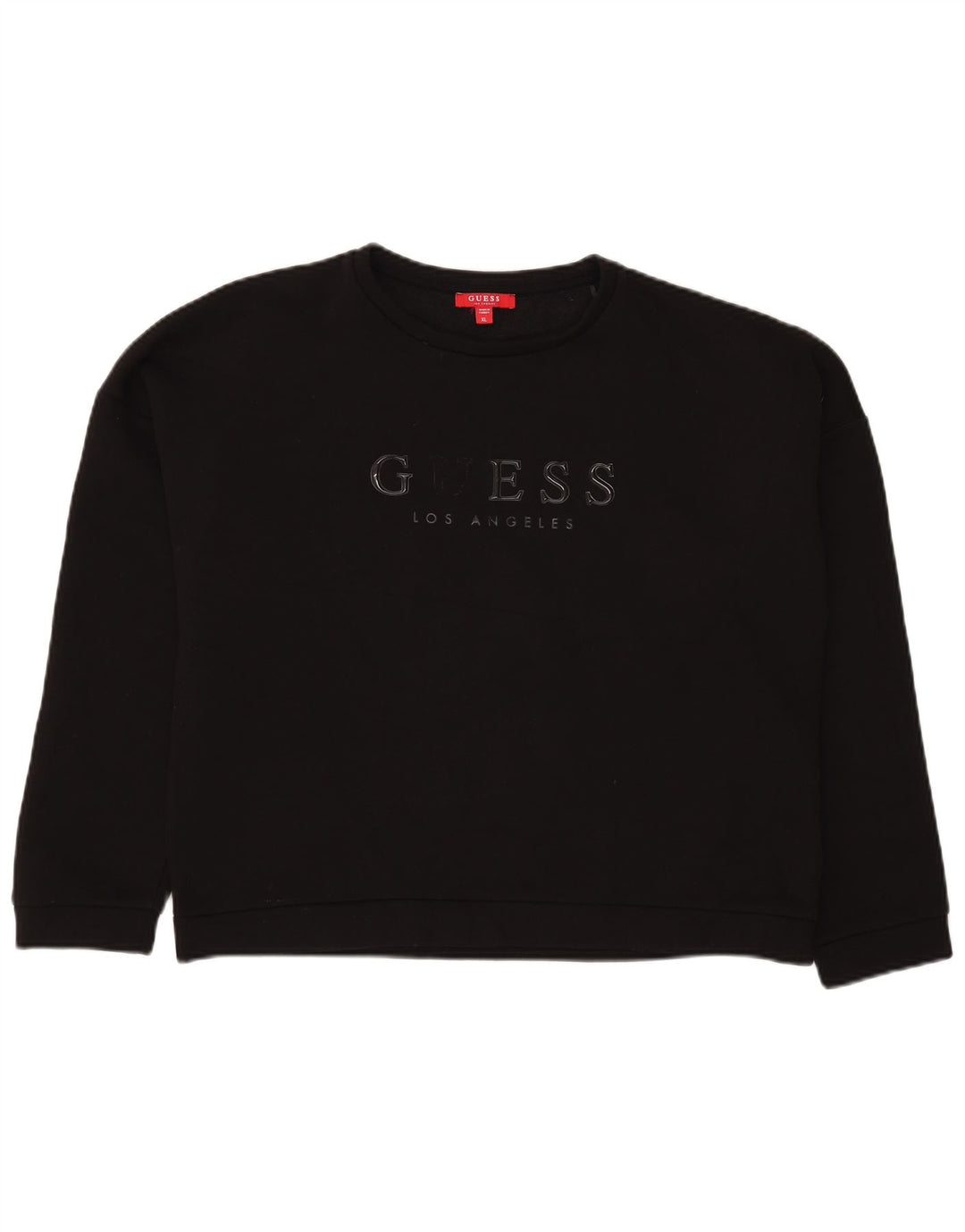 Guess Womens Oversized Crop Graphic Sweatshirt Jumper UK 14 Large Black