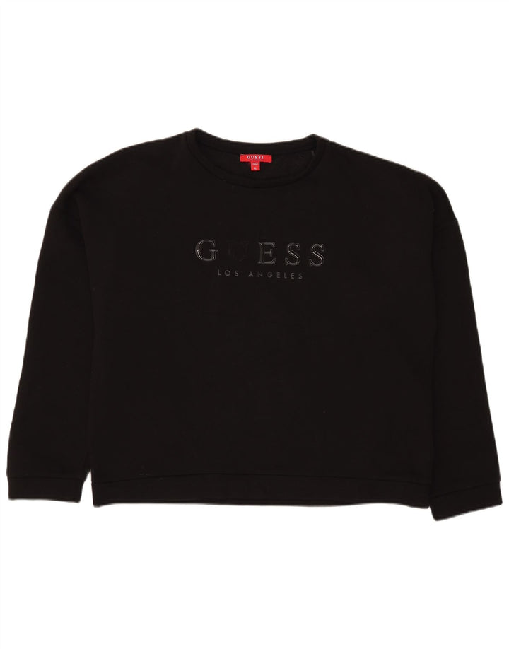 Guess Womens Oversized Crop Graphic Sweatshirt Jumper UK 14 Large Black