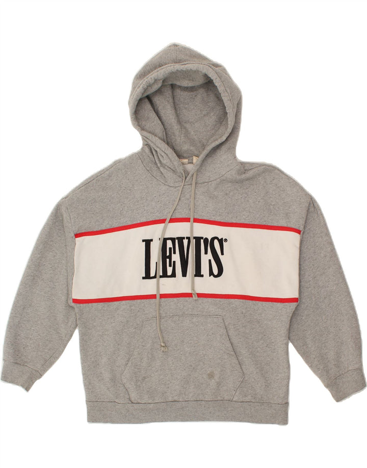 LEVI'S Mens Graphic Hoodie Jumper Small Grey Colourblock Cotton Vintage Levi's and Second-Hand Levi's from Messina Hembry 