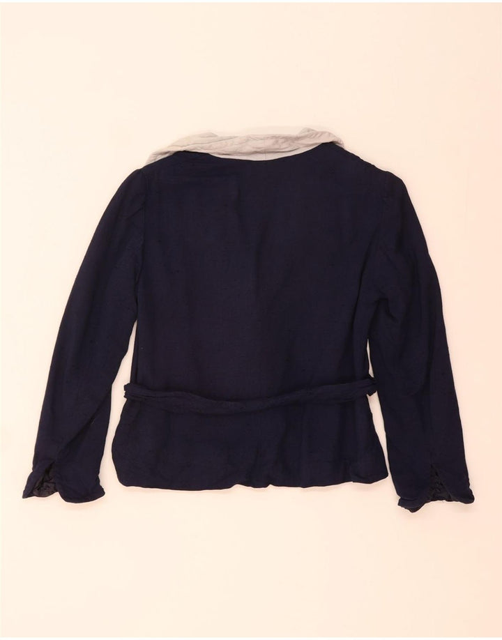 VINTAGE Womens Crop Blazer Jacket UK 12 Medium Navy Blue Colourblock