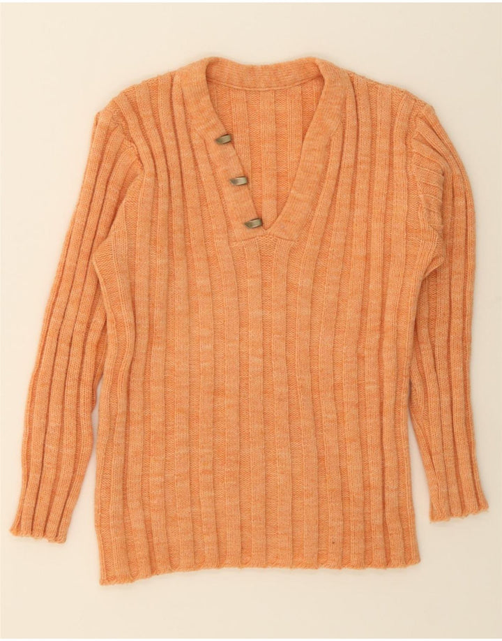 VINTAGE Womens V-Neck Jumper Sweater UK 14 Medium Orange Vintage Vintage and Second-Hand Vintage from Messina Hembry 