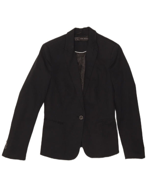 Zara Chaqueta Blazer De 1 Botón para Mujer UK 42 Mediana Algodón Negro