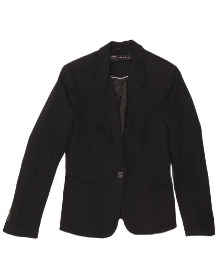Zara Chaqueta Blazer De 1 Botón para Mujer UK 42 Mediana Algodón Negro