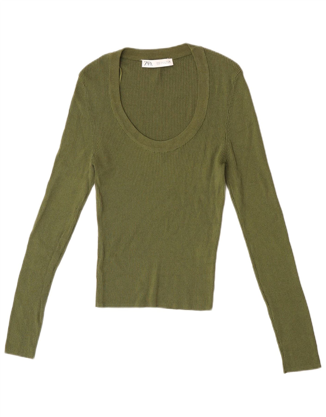 Zara Womens Top Long Sleeve UK 14 Large Khaki Viscose