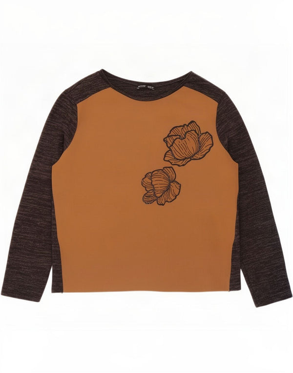 Zara Womens Top Long Sleeve UK 16 Large Brown Floral
