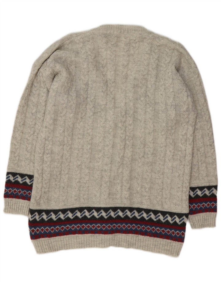 VINTAGE Mens Cardigan Sweater Medium Grey Fair Isle