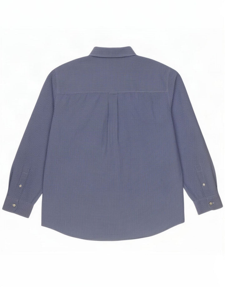 Chaps Mens Easy Care Shirt Large Blue Gingham Cotton
