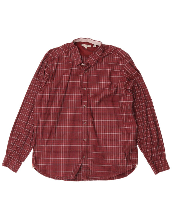 Ted Baker Camisa para hombre Talla 7 3XL Algodón a cuadros granate