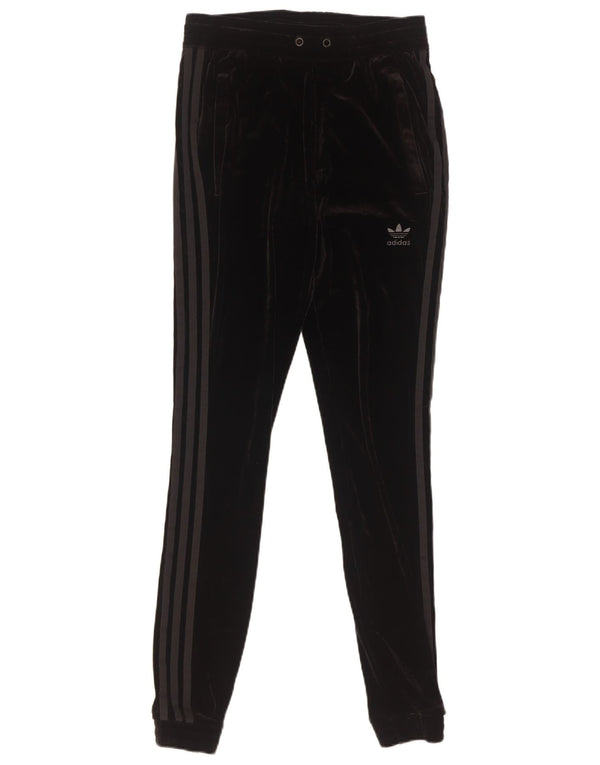 Adidas Womens Velour Tracksuit Trousers Joggers UK 6 XS Black Polyester