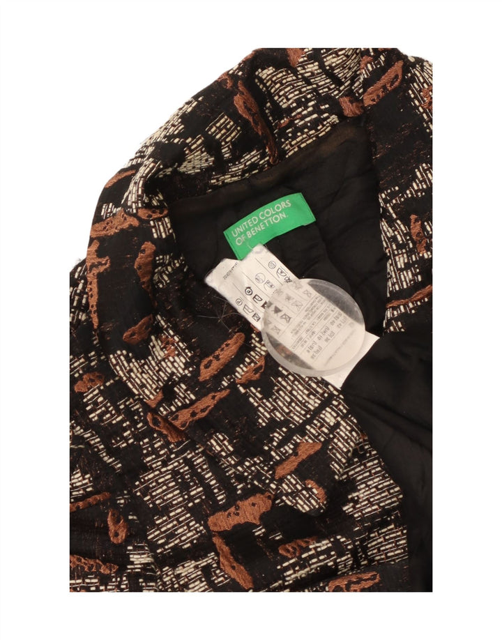 Benetton Kvinders abstrakt mønster overfrakke UK 10 Lille sort polyester