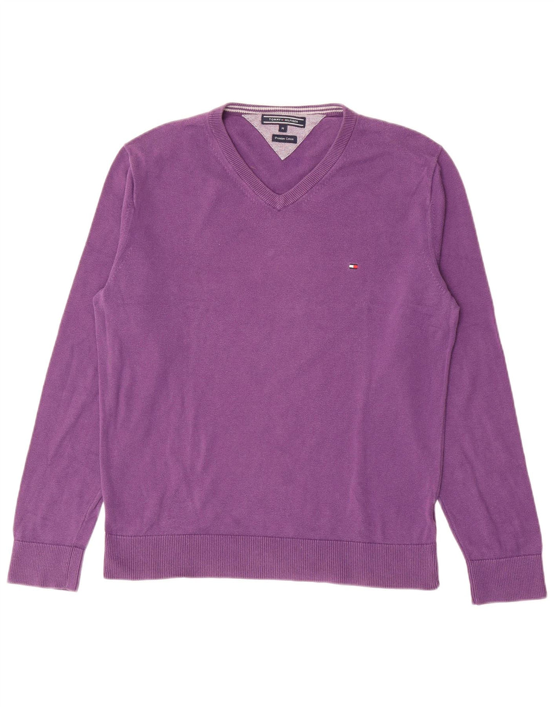 Tommy Hilfiger Mens V-Neck Jumper Sweater Medium Purple Cotton