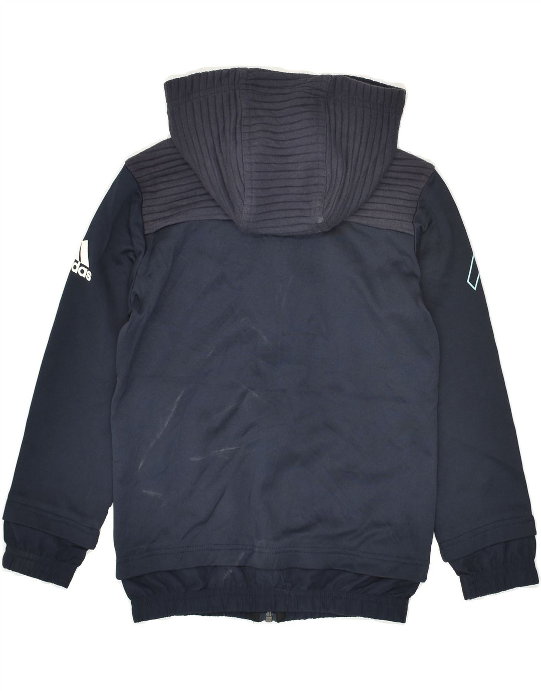 ADIDAS Boys Graphic Zip Hoodie Sweater 7-8 Years XS  Navy Blue Polyester | Vintage Adidas | Thrift | Second-Hand Adidas | Used Clothing | Messina Hembry 