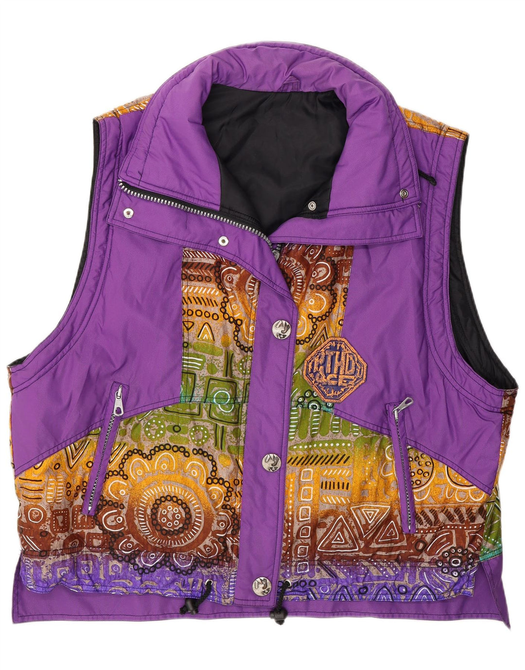 Vintage Womens Oversized Gilet IT 44 Medium Purple Geometric Polyamide