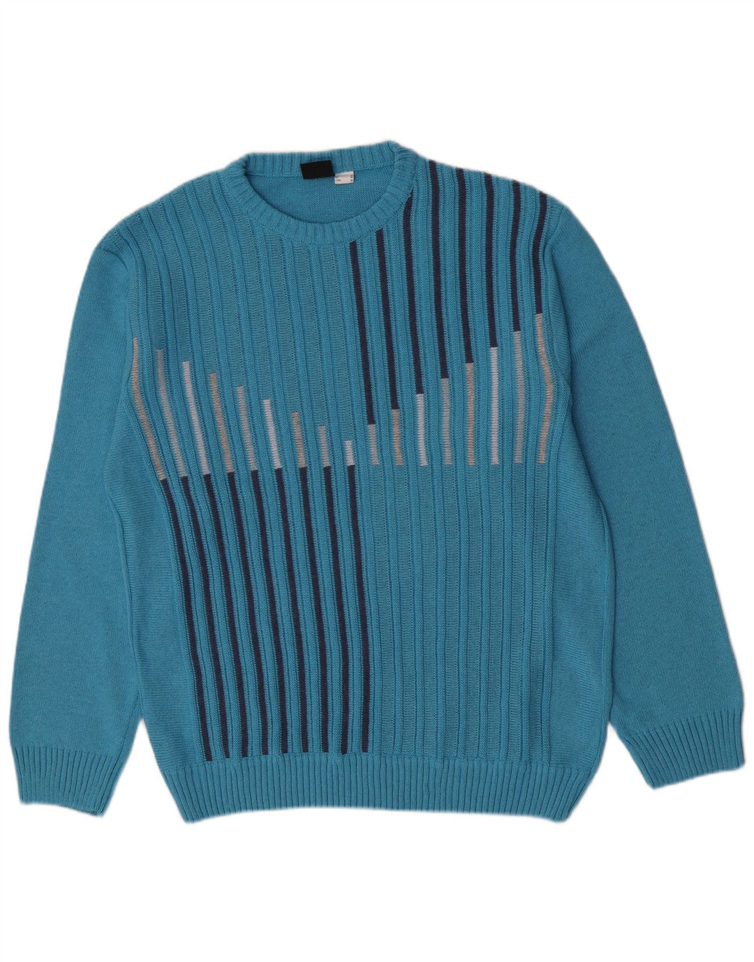 Gixan Mens Regular Fit Crew Neck Jumper Sweater IT 50 Medium Blue Striped