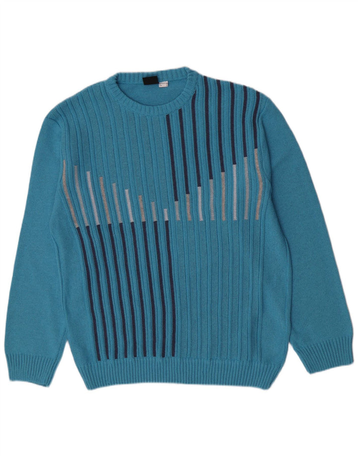 Gixan Mens Regular Fit Crew Neck Jumper Sweater IT 50 Medium Blue Striped