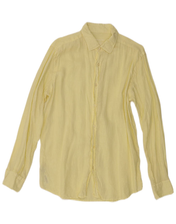 Massimo Dutti Mens Shirt Large Yellow Linen