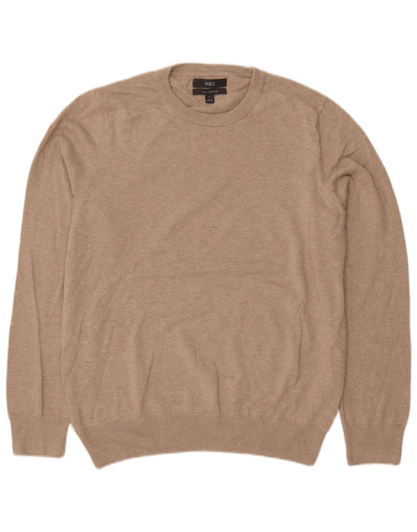 Marks & Spencer Herre sweater med rund hals, medium beige bomuld