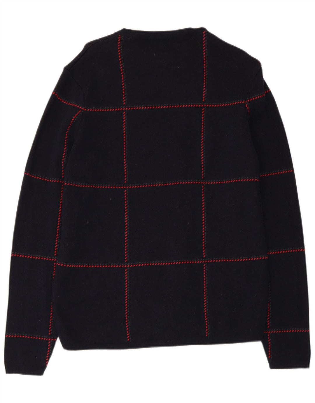 Maglione maglione girocollo da uomo Zara in cotone medio a quadri blu navy