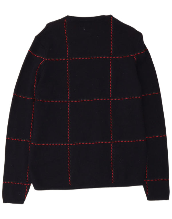 Maglione maglione girocollo da uomo Zara in cotone medio a quadri blu navy