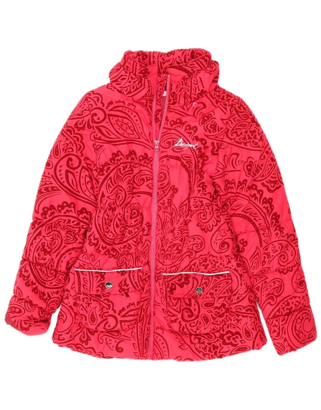 Desigual Girls Padded Jacket 13-14 Years Red Paisley