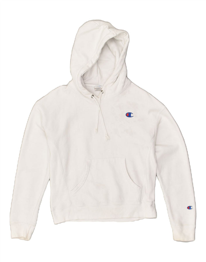 CHAMPION Womens Hoodie Jumper UK 10 Small White Cotton | Vintage Champion | Thrift | Second-Hand Champion | Used Clothing | Messina Hembry 