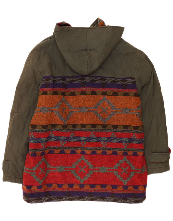 Vintage Womens Hooded Duffle Coat UK 20 2XL Khaki Fair Isle