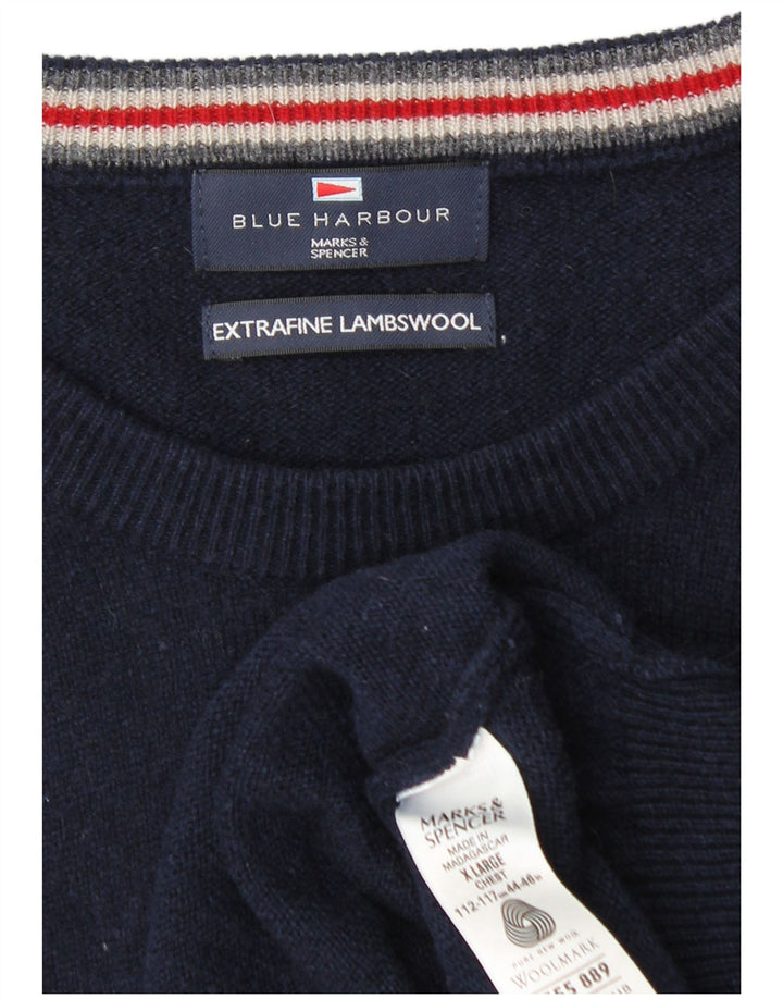 Marks & Spencer Mens Blue Harbour Crew Neck Jumper Sweater XL Navy Blue
