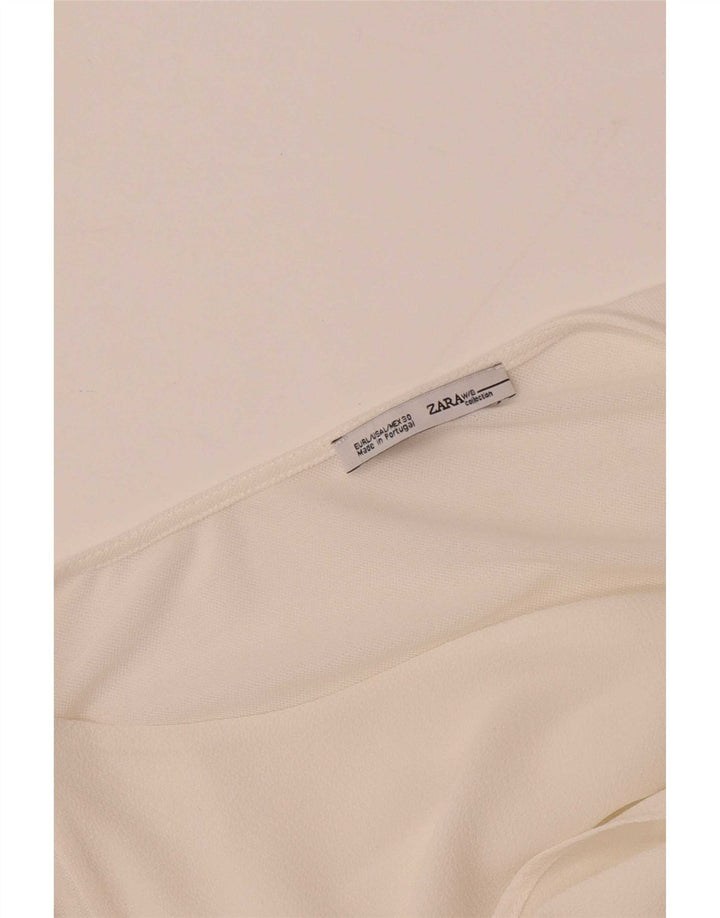 Zara Dame Langærmet Crop Bluse Top UK 16 Large White