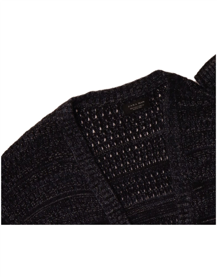 ZARA Mens Cardigan Sweater Small Navy Blue Flecked