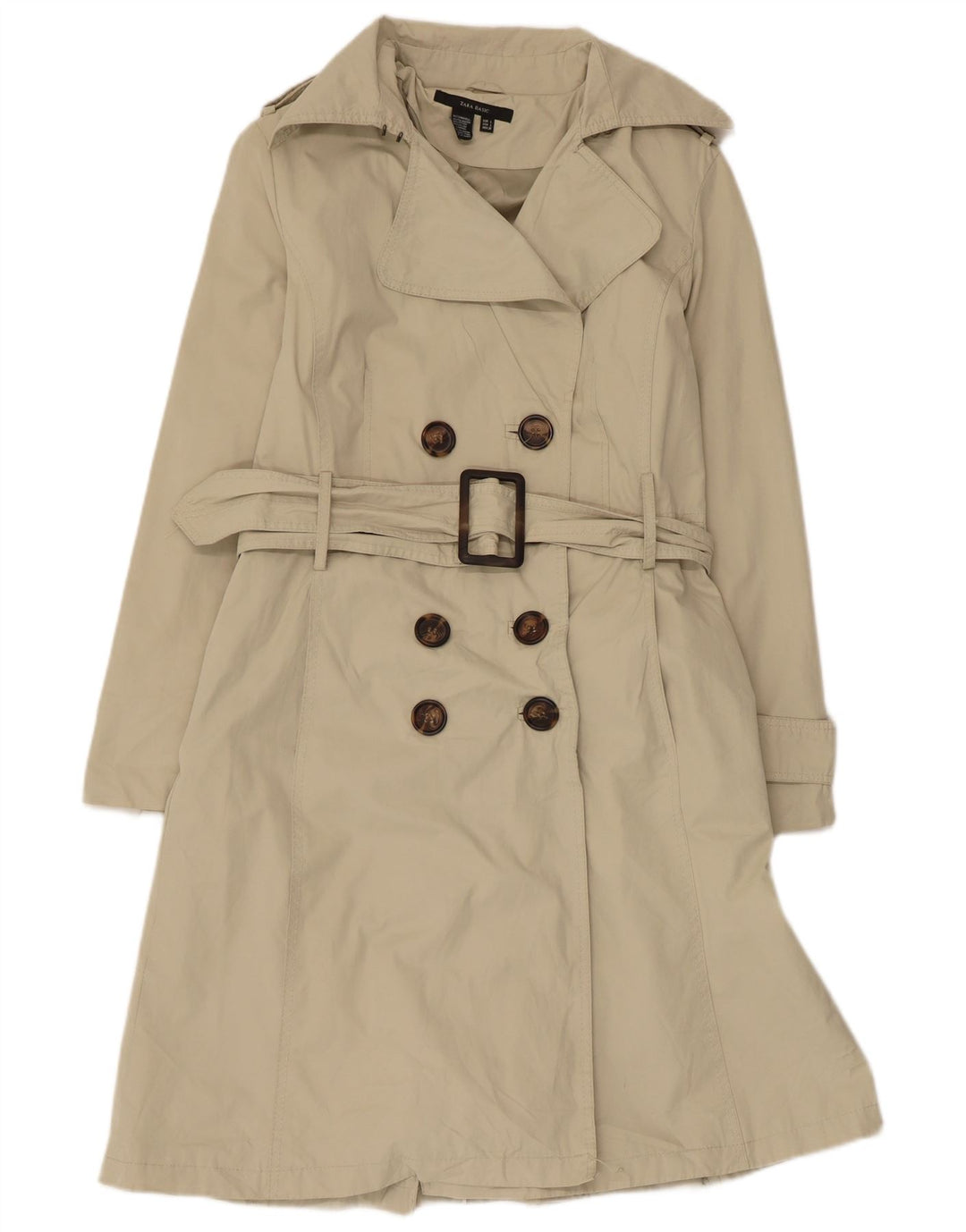 Zara Womens Double Breasted Trench Coat UK 14 Large Beige Polyester